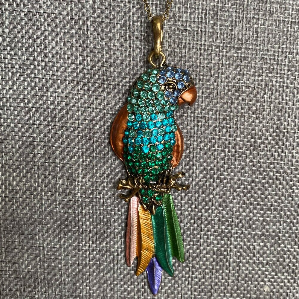 Parrot Necklace 18" chain with 2" extension Multi-Colored Glass Stones